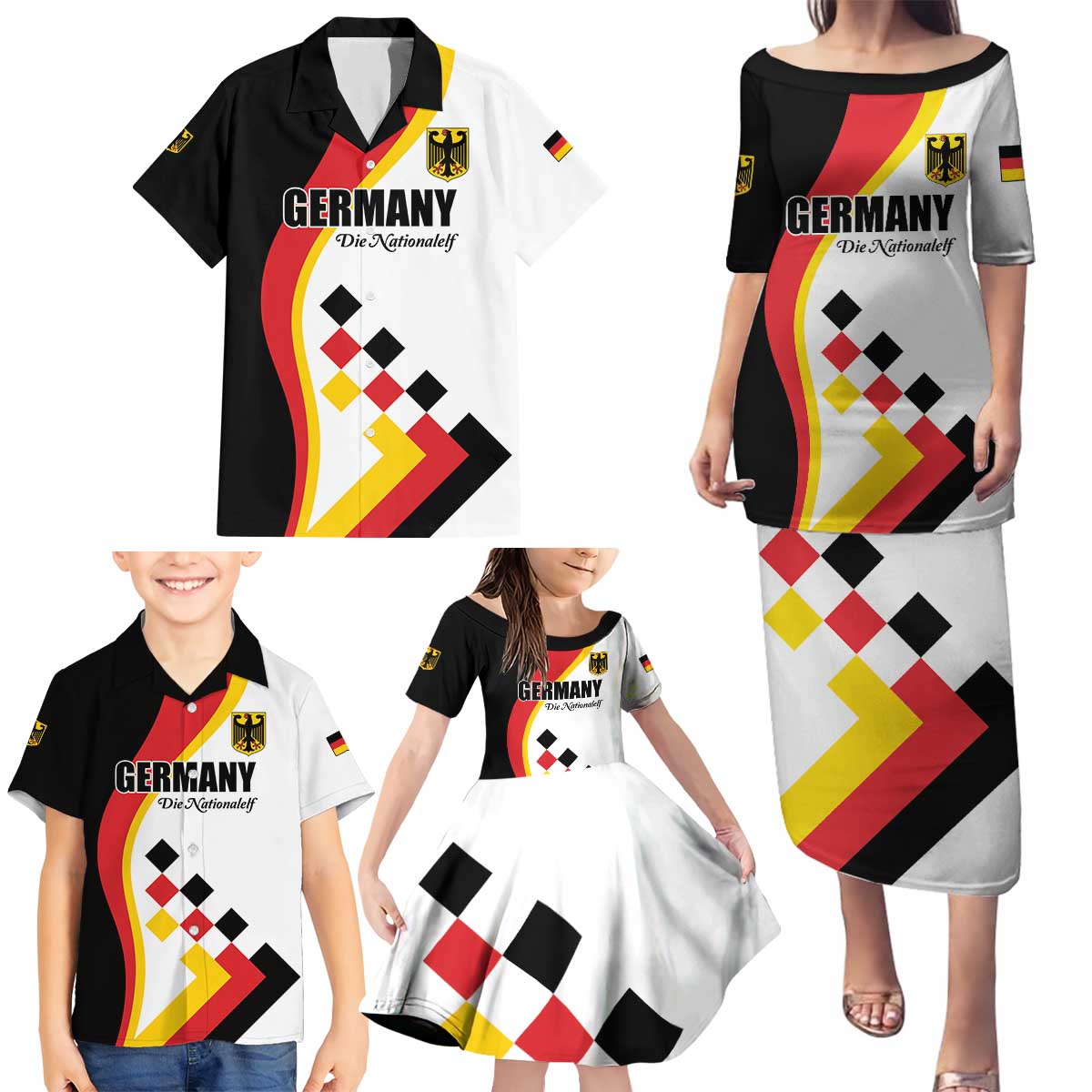 Custom Germany Football Family Matching Puletasi and Hawaiian Shirt Auf gehts Deutschland Girls - Wonder Print Shop