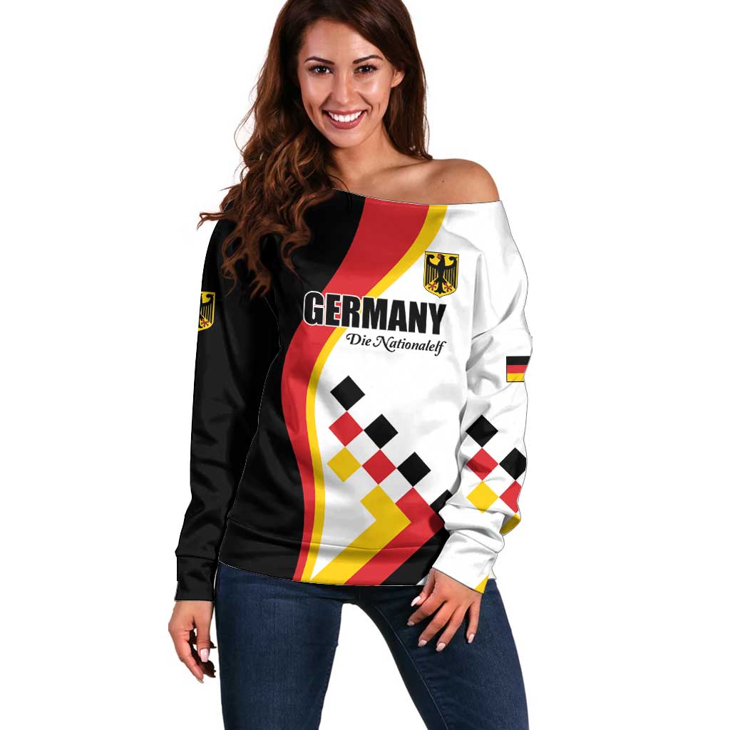 Custom Germany Football Off Shoulder Sweater Auf gehts Deutschland Girls - Wonder Print Shop