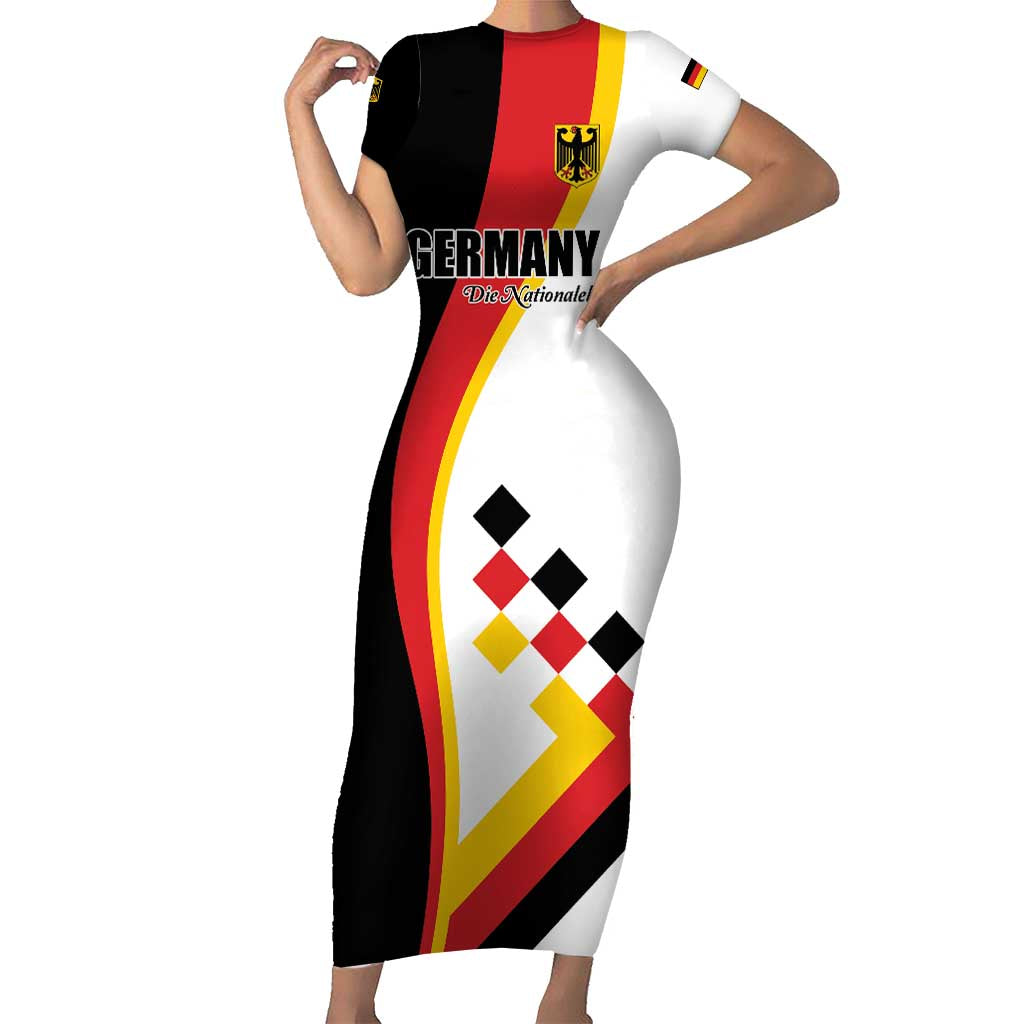 Custom Germany Football Short Sleeve Bodycon Dress Auf gehts Deutschland Girls - Wonder Print Shop