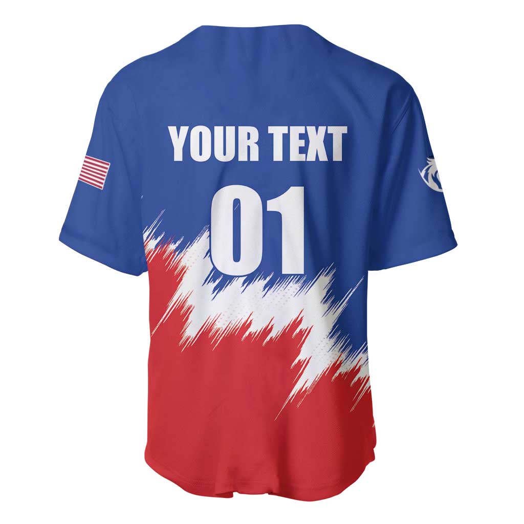 Custom USA baseball jersey back, blue/red with YOUR TEXT and number 01