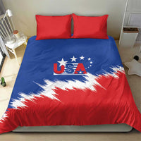 USA soccer bedding set showing blue comforter with red and white USA star stripe graphic