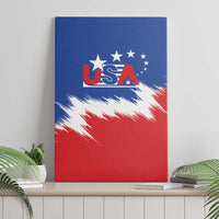 USA soccer canvas wall art featuring blue, white starburst stripes, and red bottom with USA
