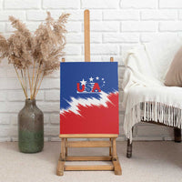 USA soccer canvas wall art displayed on easel, blue red white starburst and USA logo