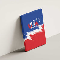 USA soccer canvas wall art with blue top, red bottom, white starburst and USA logo