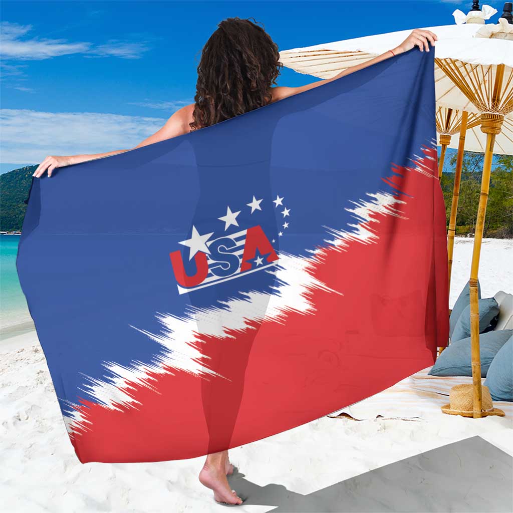 USA soccer sarong with blue, red, and white graphic flag print