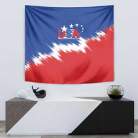 USA soccer tapestry showing USA logo with stars and blue-red lightning diagonal design
