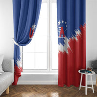 USA soccer window curtains with side drape and tie-back, blue and red stars and streak print