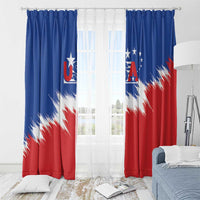 USA soccer window curtain set with hanging tabs and blue-red stars shield and diagonal streaks