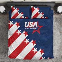 USA themed bedding set with blue top and red-white star stripes, includes two pillow covers