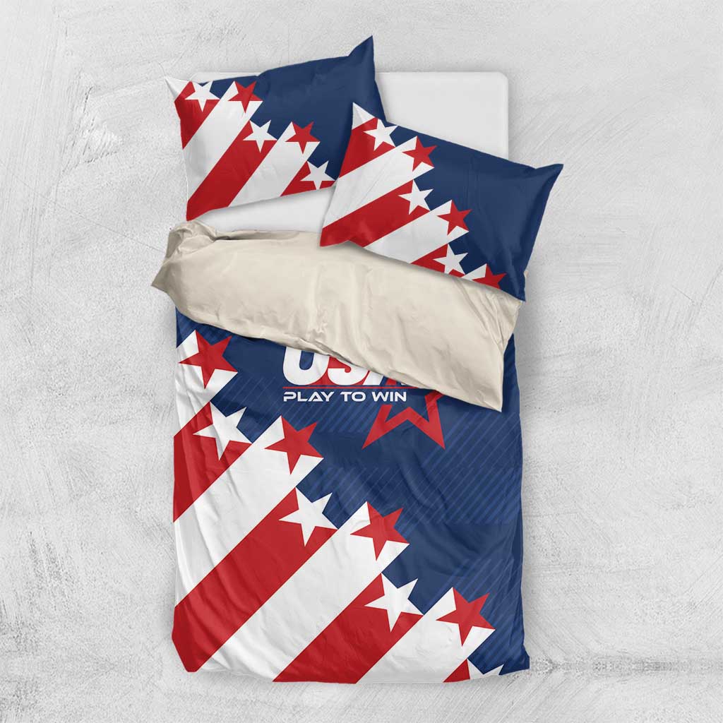 USA themed bedding set: blue and red-white star stripe comforter with matching pillow cases