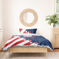 USA themed bedding set: blue duvet cover with red-white star stripes and USA Play to Win logo