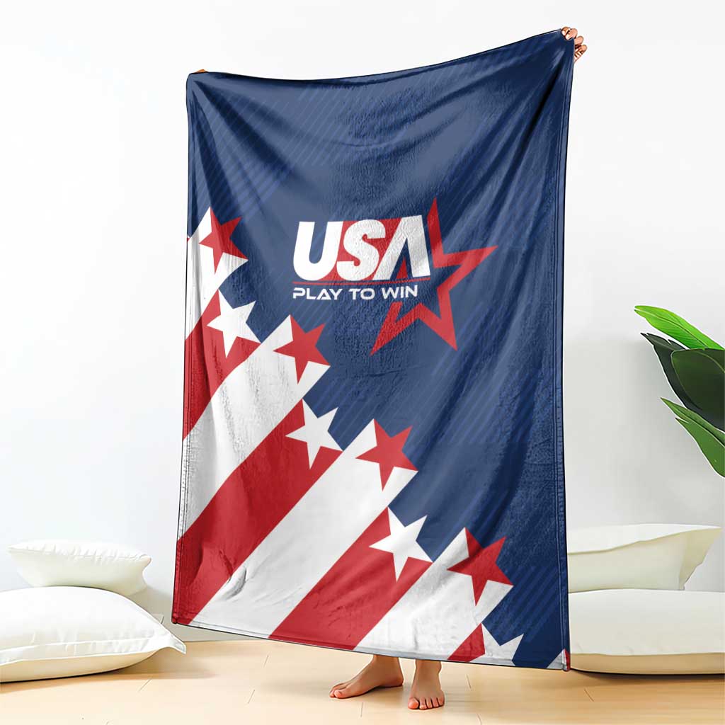 USA soccer themed blanket showing USA logo with stars and red-white-blue flag design