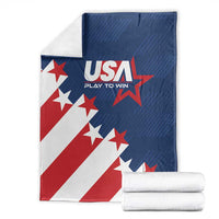 USA soccer themed blanket folded with USA logo and stars, red white and blue flag