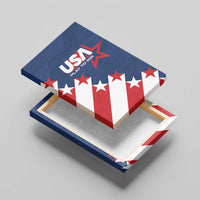 Blue USA soccer canvas wall art close-up with stars, stripes and "PLAY TO WIN"