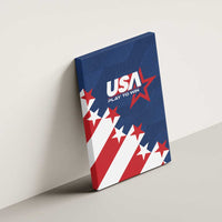 Blue, red and white USA soccer canvas wall art with stars and stripes graphic