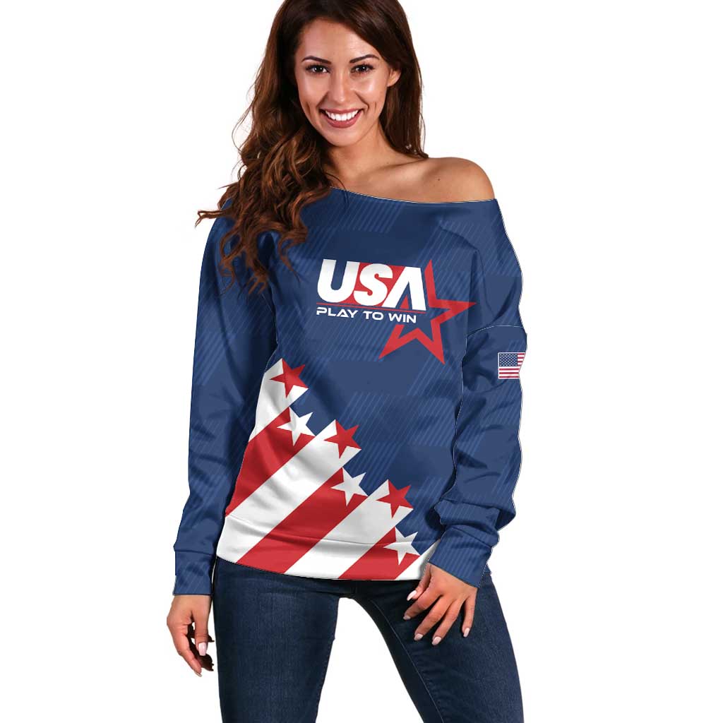 Custom USA Soccer Off Shoulder Sweater Play To Win - Wonder Print Shop