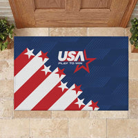 Blue rubber doormat with USA star-and-stripe design and 'USA Play To Win' text logo