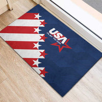 Blue rubber doormat featuring USA flag stars, stripes, and 'USA Play To Win' emblem