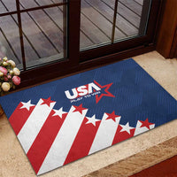 Blue rubber USA doormat with star-and-stripe flag and 'USA Play To Win' logo