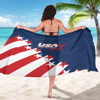 USA soccer sarong, blue back view with stars-and-stripes and 'USA PLAY TO WIN' logo