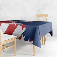 USA soccer tablecloth corner, navy blue with red and white star and stripe panels