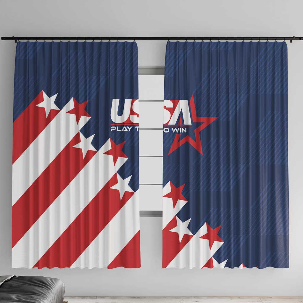 USA soccer window curtain, two panels with bold USA star-and-stripe print