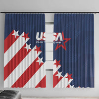 USA soccer window curtain, two panels with bold USA star-and-stripe print