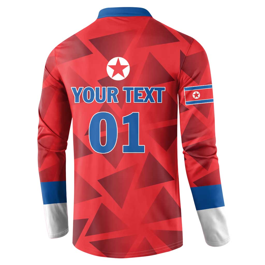 Red football button sweatshirt, back view: “YOUR TEXT 01” and star emblem badge