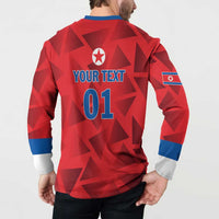 Red football button sweatshirt, back view: “YOUR TEXT 01” with star emblem