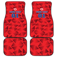 Red car floor mat set of 4 with geometric pattern and blue “01” marking