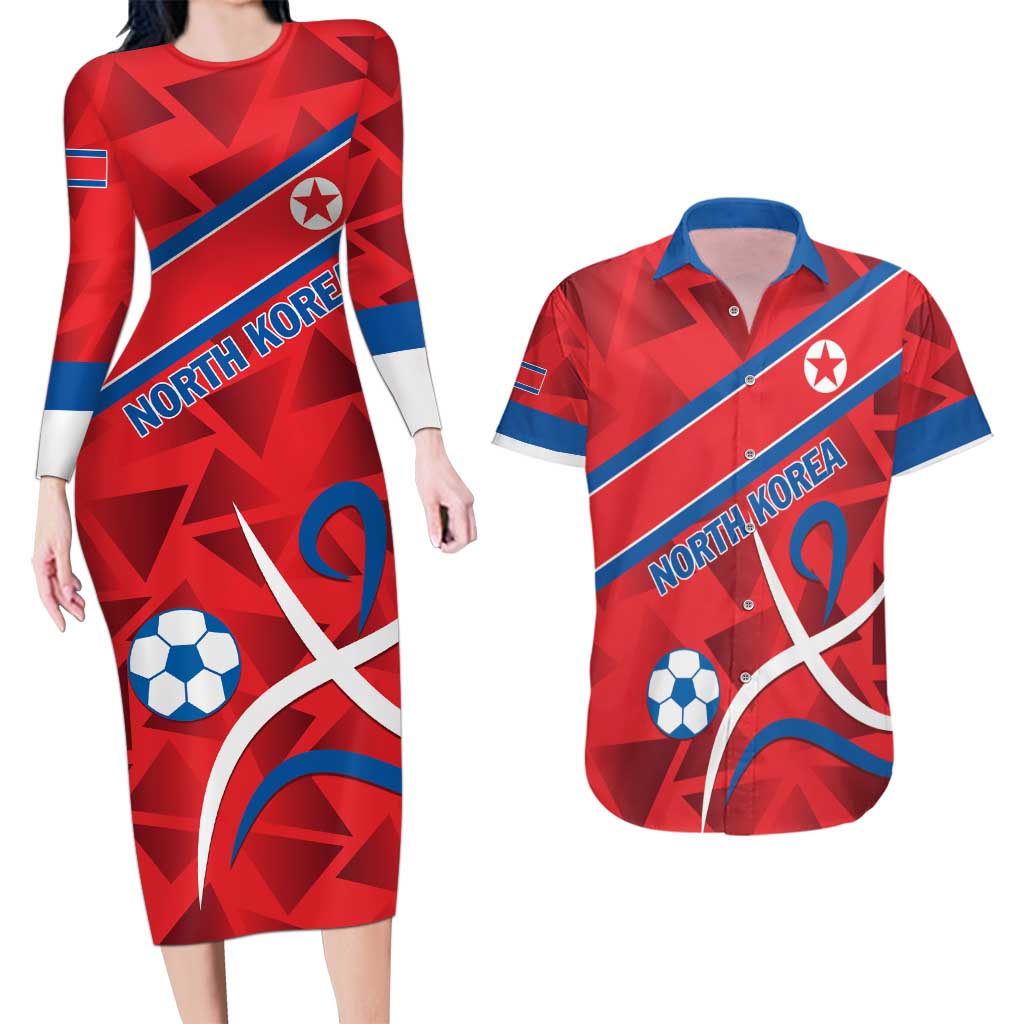 Custom North Korea Football Couples Matching Long Sleeve Bodycon Dress and Hawaiian Shirt Go Champion - Wonder Print Shop