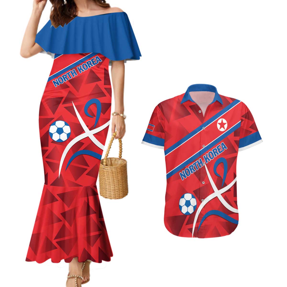 Custom North Korea Football Couples Matching Mermaid Dress and Hawaiian Shirt Go Champion - Wonder Print Shop