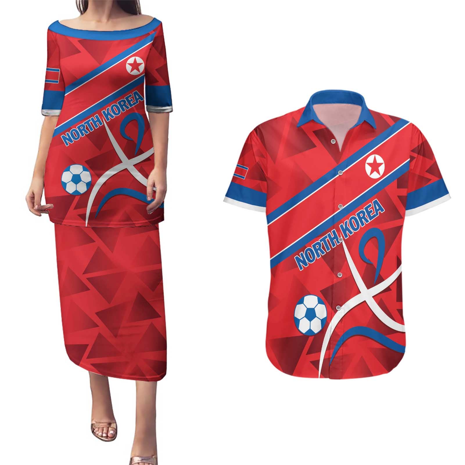 Custom North Korea Football Couples Matching Puletasi and Hawaiian Shirt Go Champion - Wonder Print Shop