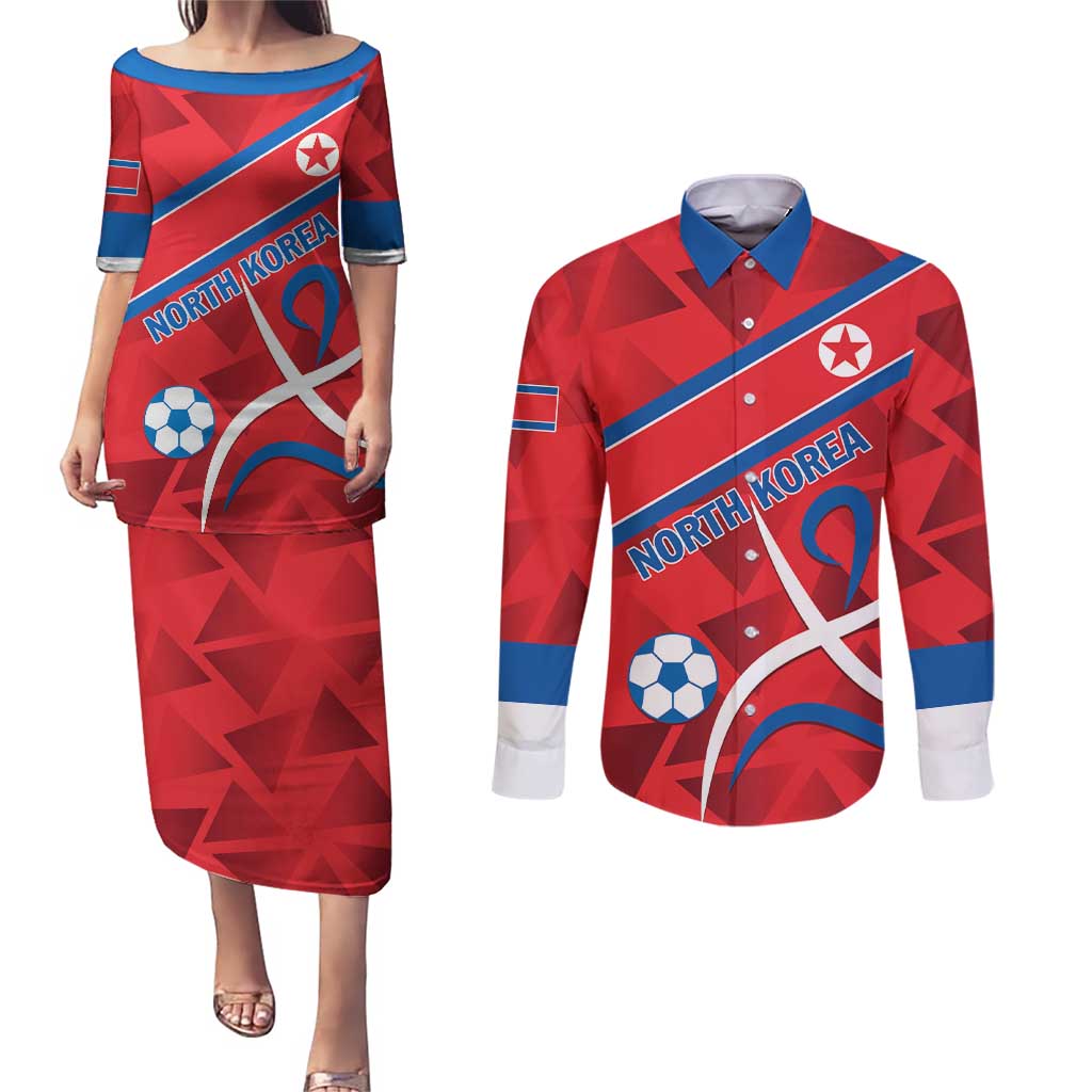 Custom North Korea Football Couples Matching Puletasi and Long Sleeve Button Shirt Go Champion - Wonder Print Shop