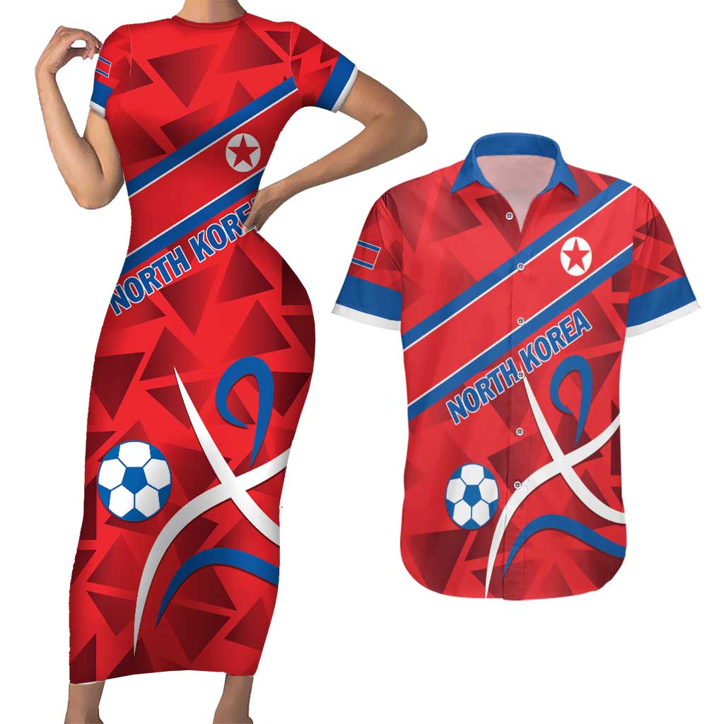 Custom North Korea Football Couples Matching Short Sleeve Bodycon Dress and Hawaiian Shirt Go Champion - Wonder Print Shop