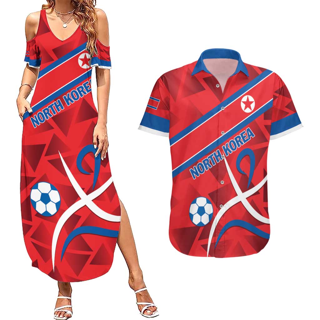 Custom North Korea Football Couples Matching Summer Maxi Dress and Hawaiian Shirt Go Champion - Wonder Print Shop