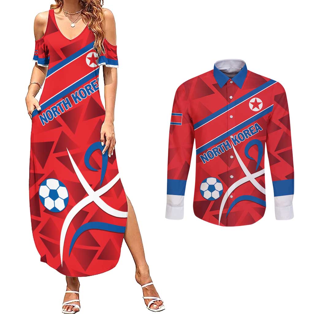 Custom North Korea Football Couples Matching Summer Maxi Dress and Long Sleeve Button Shirt Go Champion - Wonder Print Shop