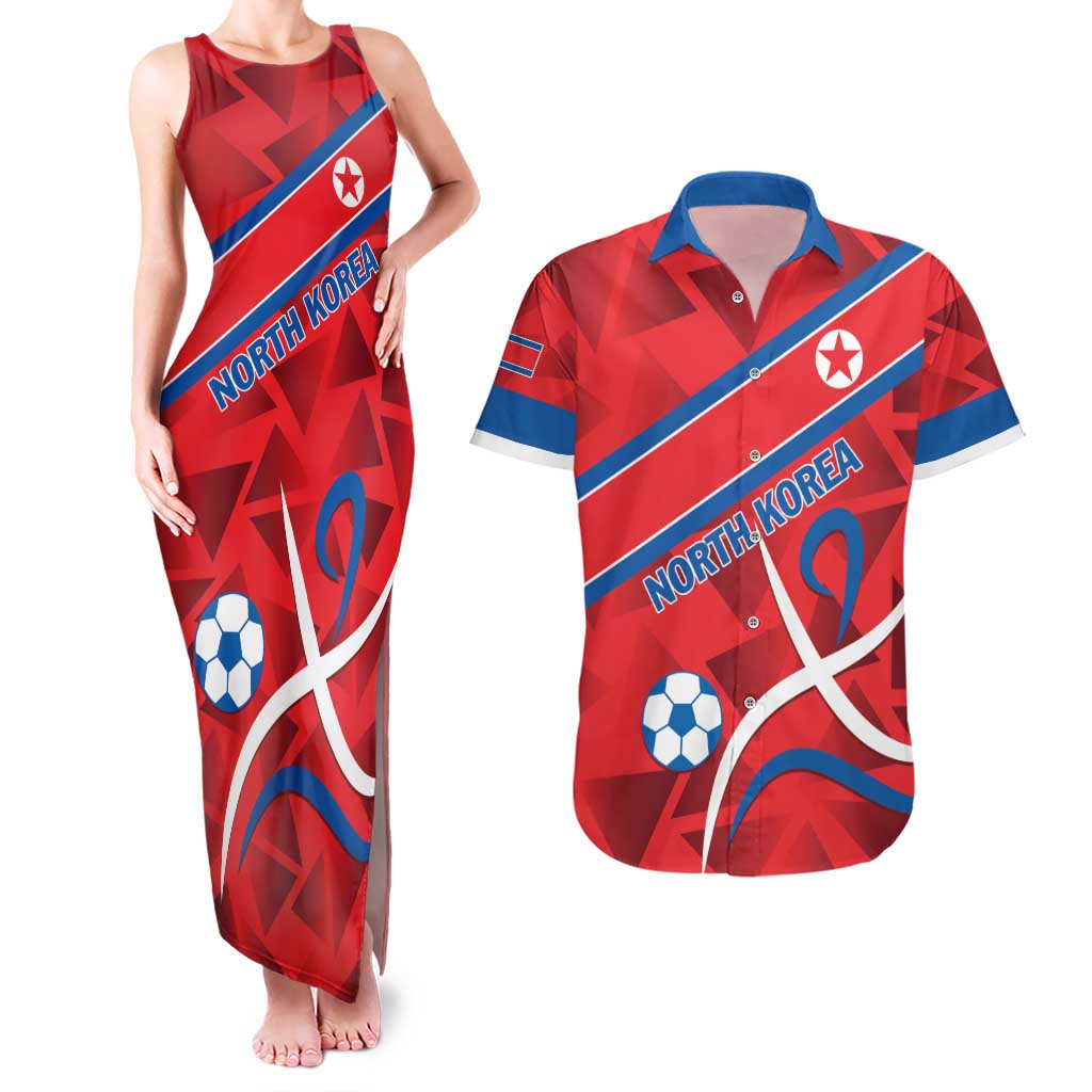 Custom North Korea Football Couples Matching Tank Maxi Dress and Hawaiian Shirt Go Champion - Wonder Print Shop