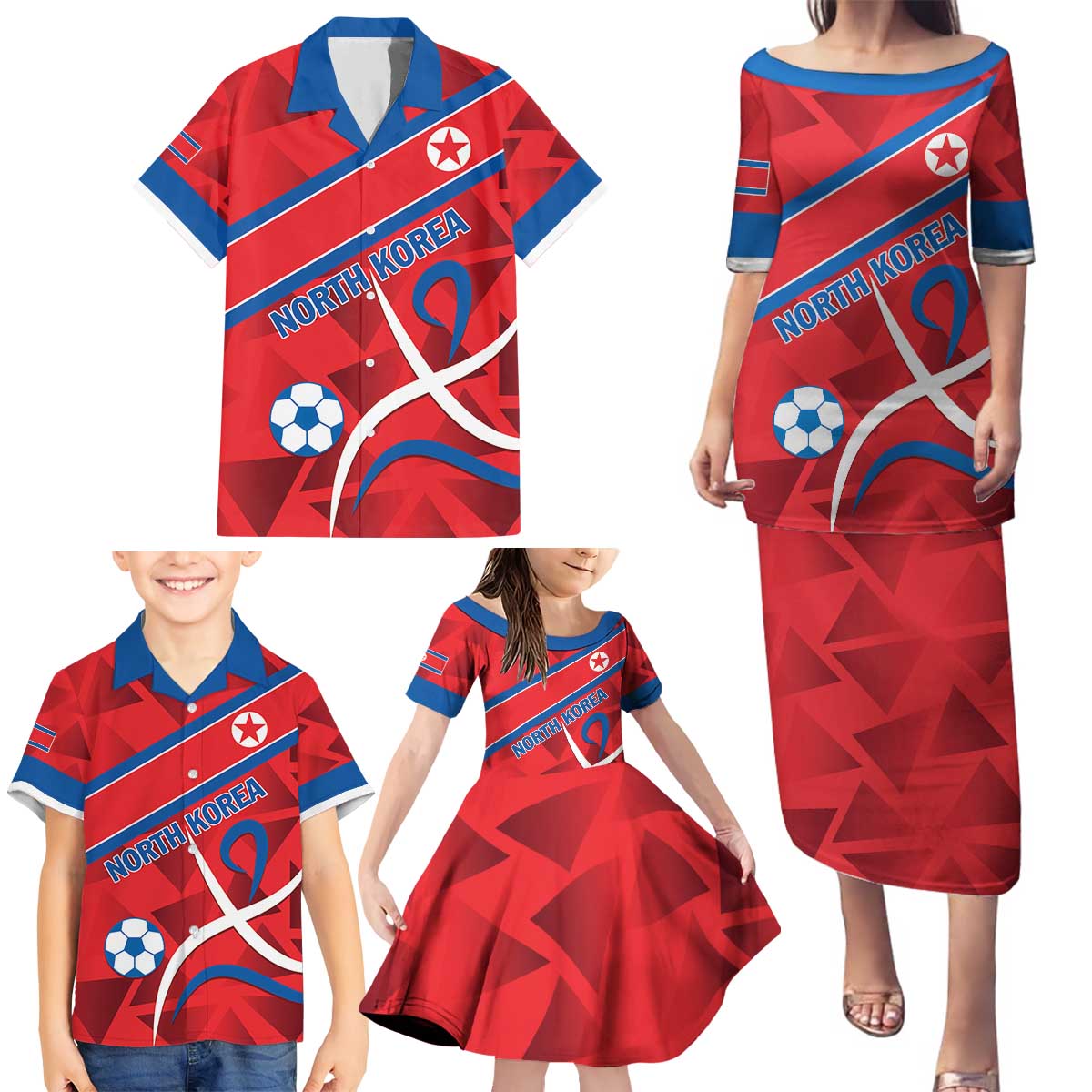 Custom North Korea Football Family Matching Puletasi and Hawaiian Shirt Go Champion - Wonder Print Shop