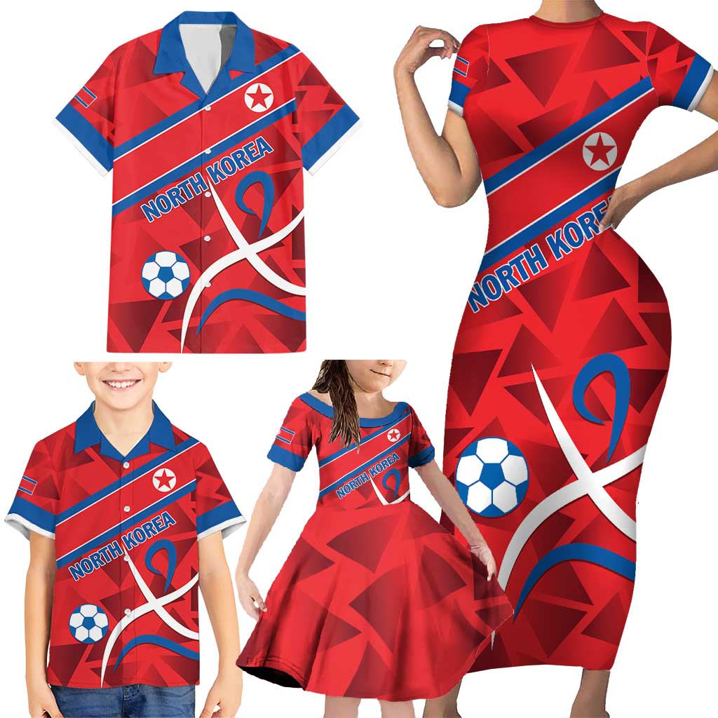 Custom North Korea Football Family Matching Short Sleeve Bodycon Dress and Hawaiian Shirt Go Champion - Wonder Print Shop