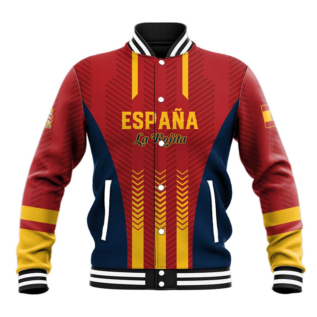 Spain football baseball jacket with red, navy, and yellow stripes