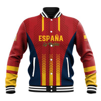 Spain football baseball jacket with red, navy, and yellow stripes