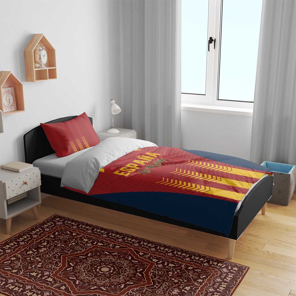 Spain football bedding set in red with yellow stripes and matching pillowcase