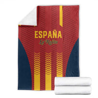 Spain football blanket in red with yellow and navy graphic stripes and folded white backing