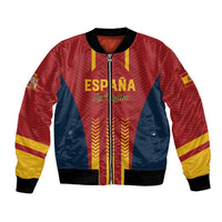 Spain football bomber jacket in red, navy, and yellow with front zipper