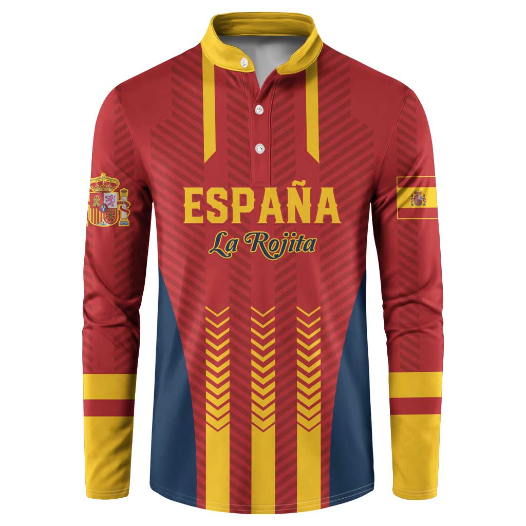 Spain football button sweatshirt in red and yellow with long sleeves and crest graphics