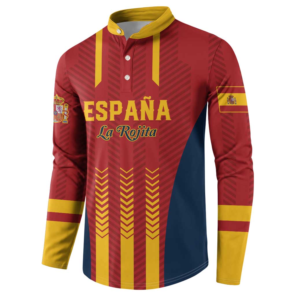 Spain football button sweatshirt, red with yellow trim and long sleeves