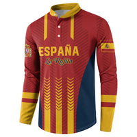 Spain football button sweatshirt, red with yellow trim and long sleeves