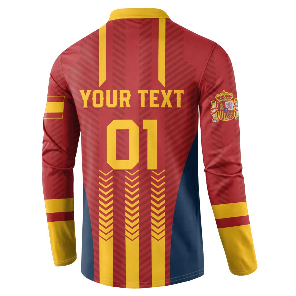 Red Spain football button sweatshirt back print with YOUR TEXT 01 and yellow chevron stripes