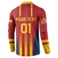 Red Spain football button sweatshirt back print with YOUR TEXT 01 and yellow chevron stripes